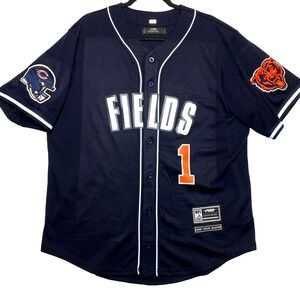 Chicago Bears Jersey Mens Large Navy Blue Short Sleeve Fields #1 Baseball